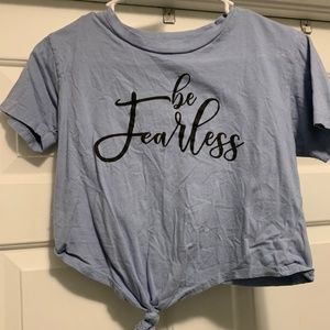 Be Fearless (Front) Fearless Because He is Faithful (Back) Blue Tee Shirt Medium